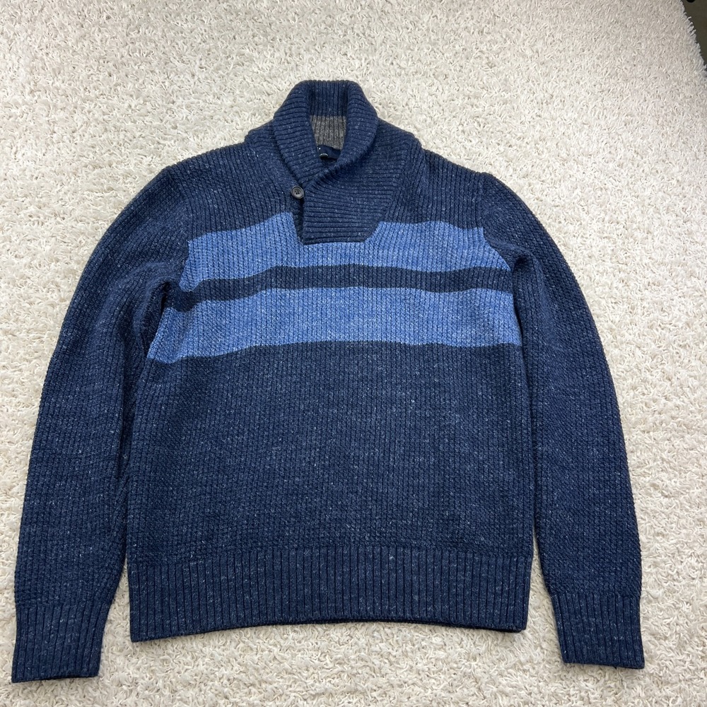 Gap Sweater Mens Medium Blue Cable Knit Button Color Block Casual Preppy